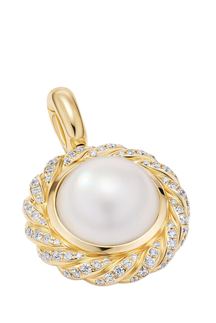 Classics Pearl Halo Pendant, 18k Yellow Gold & Diamonds
